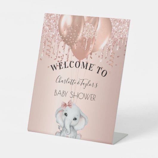 Baby shower roos gouden olifantenballonnen reclamebord met voetstuk (Voorkant)