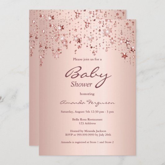 Baby shower roos gouden sterren kaart (Voorkant / Achterkant)