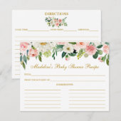 Baby shower Rose blanc Floral Recette Carte Or (Devant / Derrière)