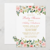 Baby shower Rose Blush Floral Blanc Or Invitation (Devant / Derrière)