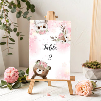 Baby shower rose bois Numéro de la table Panneau