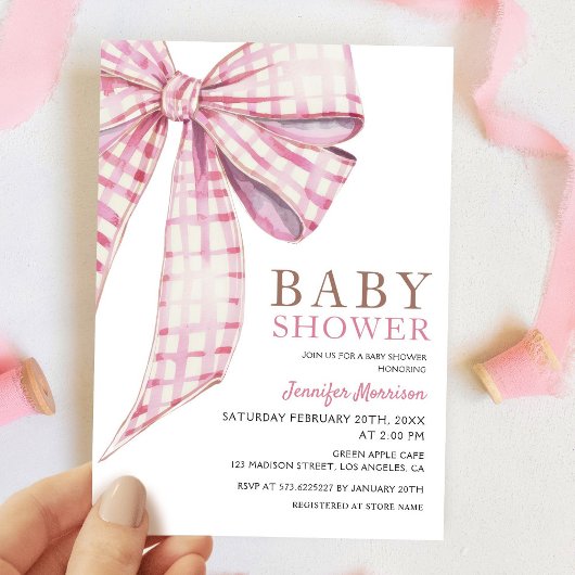 Baby shower rose Bow Girl Aquarelle Invitation