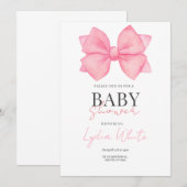 Baby shower rose Bow Invitation Baby shower fille (Devant / Derrière)