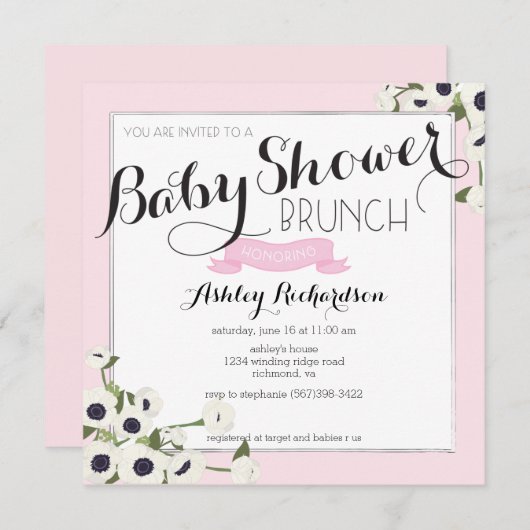 Baby shower rose Brunch Invitation (Devant / Derrière)