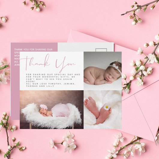 Baby shower rose Carte photo Merci moderne