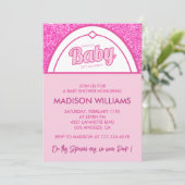 Baby shower rose chaud invitation parties scintill (Debout devant)