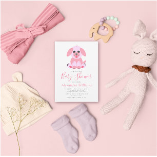 Baby shower rose chiot Invitation personnalisée