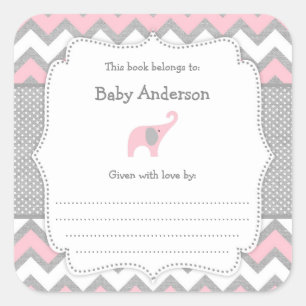 Baby shower rose éléphant autocollant de la biblio