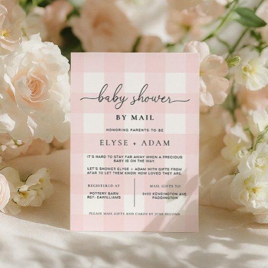 Baby shower Rose En vichy Par Courrier Invitation