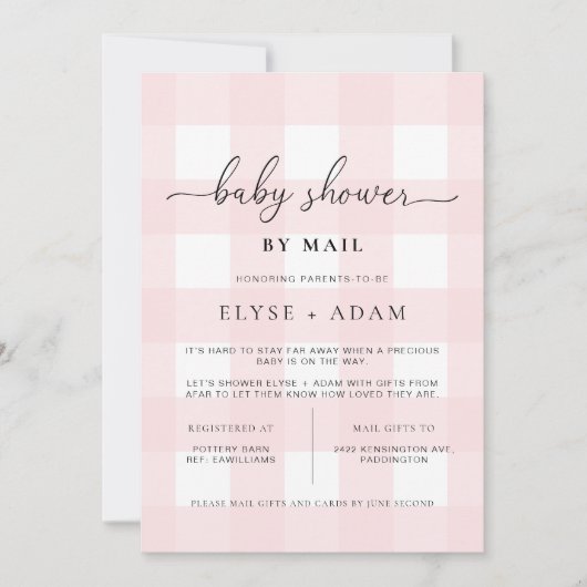 Baby shower Rose En vichy Par Courrier Invitation (Devant)