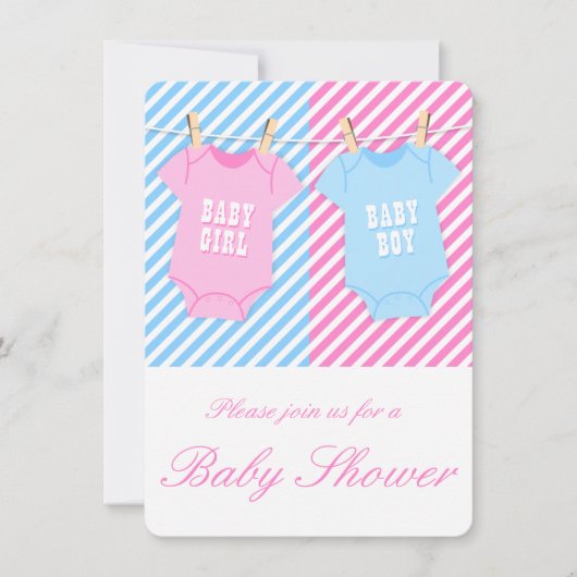 Baby shower rose et bleu Invitation Twins opt 1 (Devant)