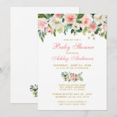 Baby shower rose floral blanc or Invitation GP (Devant / Derrière)
