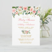 Baby shower rose Floral blanc or Invitation Pk (Debout devant)