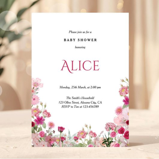 Baby shower rose floral de printemps Invitation ch