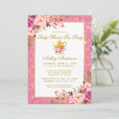 Baby shower rose Floral Gold Tea Party Invitation (Debout devant)