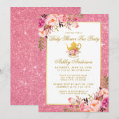 Baby shower rose Floral Gold Tea Party Invitation (Devant / Derrière)