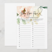 Baby shower rose Floral Nom du bébé Carte de race (Devant / Derrière)