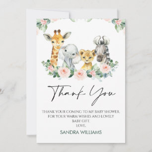Baby shower rose Floral Safari Carte de remercieme
