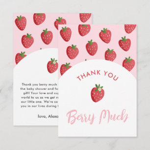 Baby shower rose fraise moderne Merci Cartes