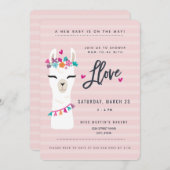Baby shower Rose Lama Invitation // Amour lama (Devant / Derrière)