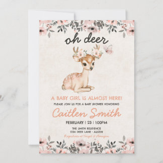 Baby shower rose Oh cerf Invitation florale