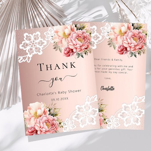 Baby shower rose or carte de remerciements de dent
