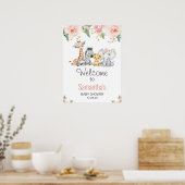 Baby shower rose or Floral Safari Affiche de bienv (Cuisine)