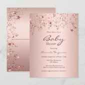 Baby shower rose or goutte étoiles invitation (Devant / Derrière)