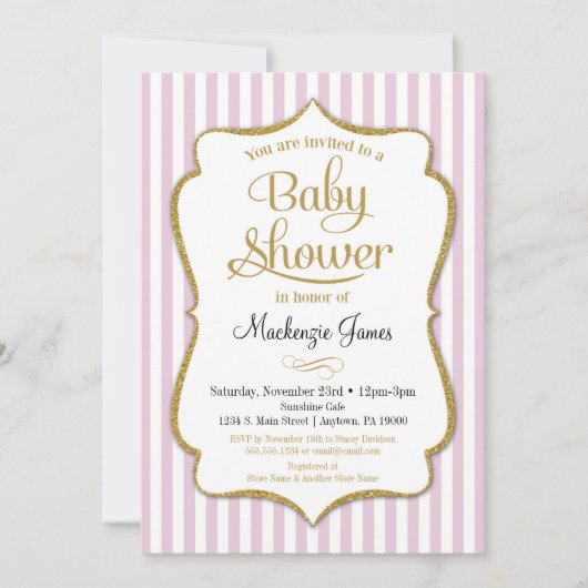 Baby shower rose or Invitation Baby shower fille (Devant)