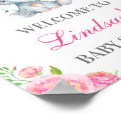 Baby shower rose Peony Elephant fille Affiche de b (Coin)