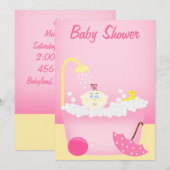Baby shower rose Soudain Baignoire Invitation (Devant / Derrière)