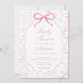 Baby shower rose Toile De Jouy avec Invitation Bow (Devant)