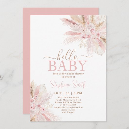 Baby shower rose Tropical Desert Invitation fille (Devant / Derrière)