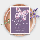 Baby shower rose violet papillon Invitation