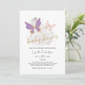 Baby shower rose violet papillon Invitation (Debout devant)