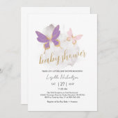 Baby shower rose violet papillon Invitation (Devant / Derrière)