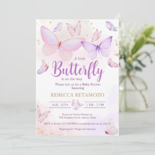 Baby shower rose violet papillon Invitation