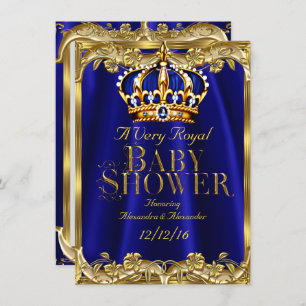Baby shower Royal Blue Navy Gold Crown Kaart