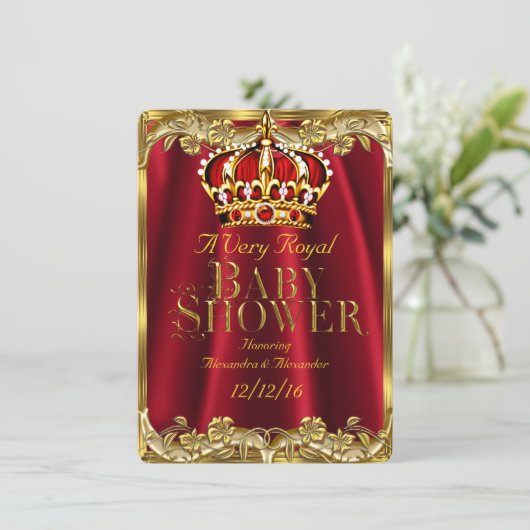 Baby shower Royal Regal Red Gold Crown Kaart (Staand voorkant)