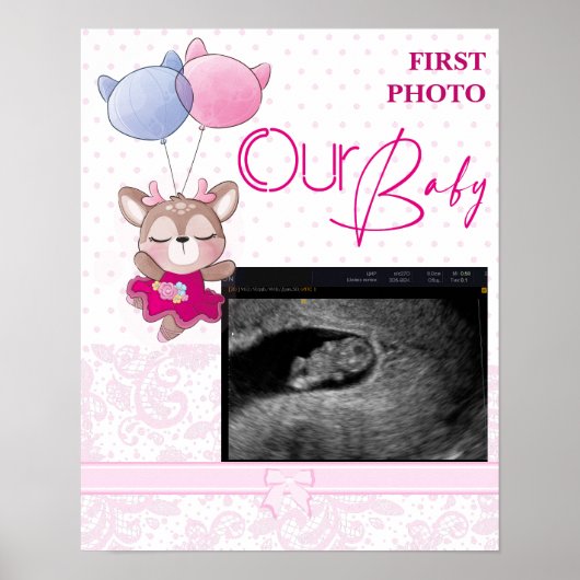 Baby Shower. Roze Baby Herten Poster (Voorkant)
