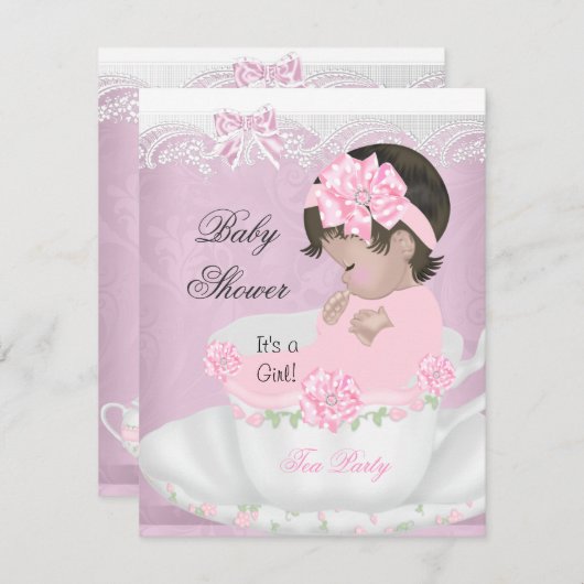  Baby shower Roze Baby in Teacup Kaart (Voorkant / Achterkant)
