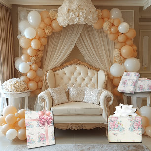 Baby shower Roze Beer Bloemen Cadeaupapier