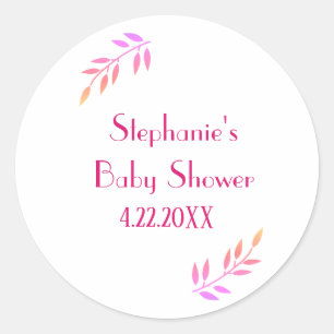Baby shower Roze Bladpatroon Meisjes Meisje Schatt Ronde Sticker