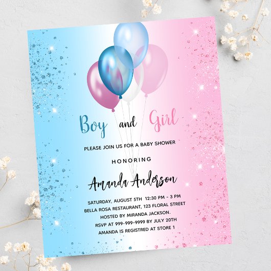 Baby shower Roze Blauw Meisje Jongen Uitnodiging