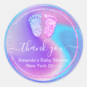 Baby shower Roze blauwe glitter Ronde Sticker