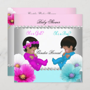 Baby shower Roze Blauwgroen blauwe bloemen Kaart