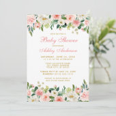 Baby shower Roze bleekbloes wit goud invite GP Kaart (Staand voorkant)