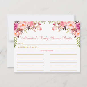 Baby shower Roze bleekse Floral Gold Recipe Kaart
