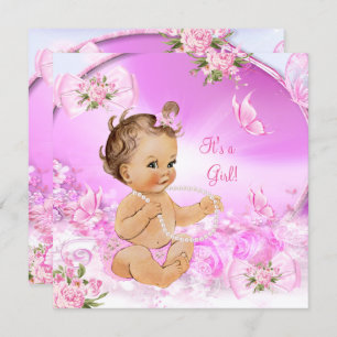  Baby shower Roze Butterfly Brunette LT Kaart