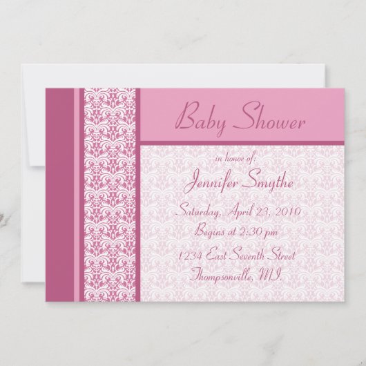 Baby shower Roze Damask Kaart (Voorkant)
